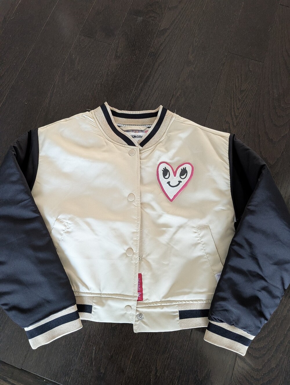 Sovereign Code Cream Body Black Sleeve Heart Patch Bomber Jacket